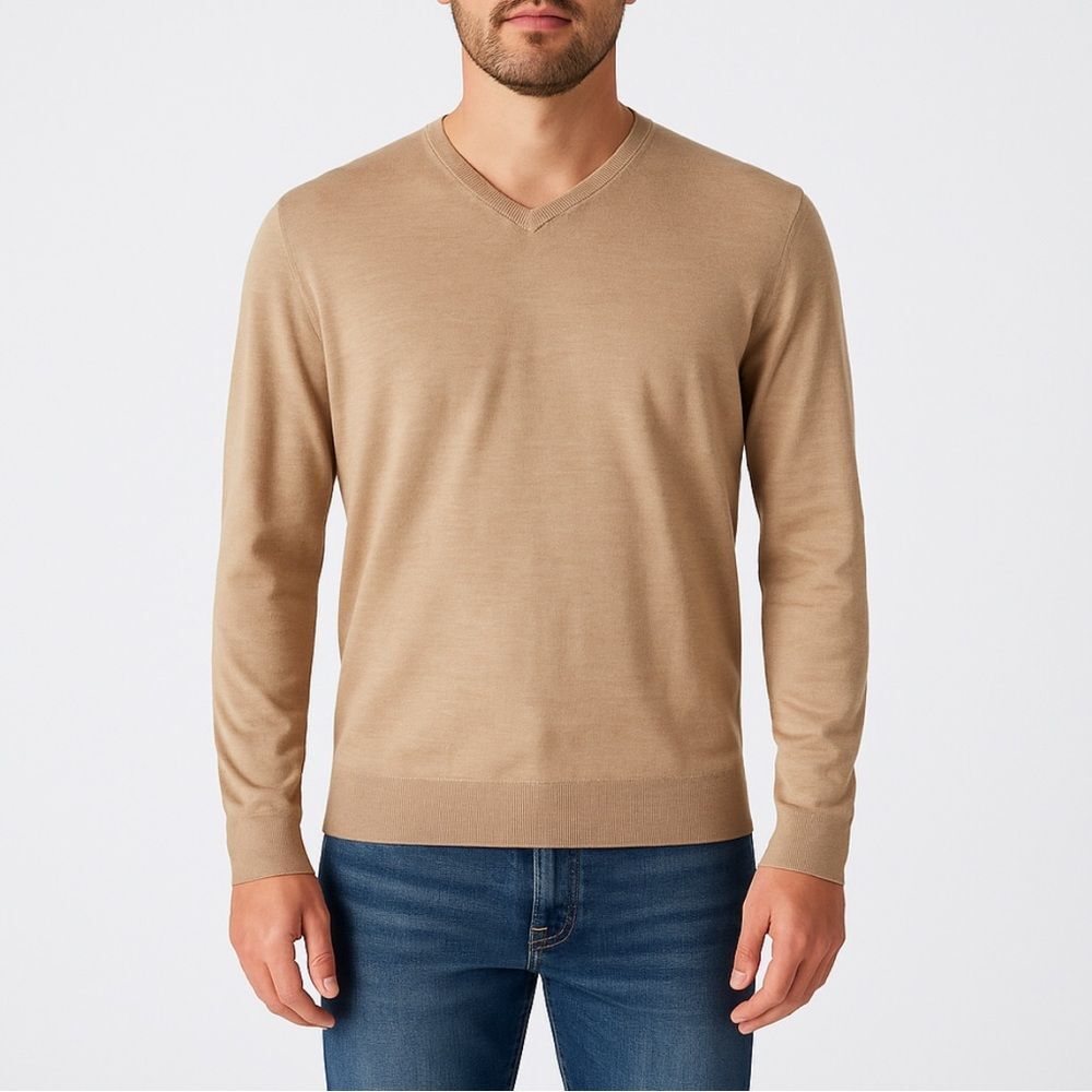 Icebreaker Wilcox Merino Wool V-Neck Base Layer Top Beige Tan 100% Wool Men’s M
